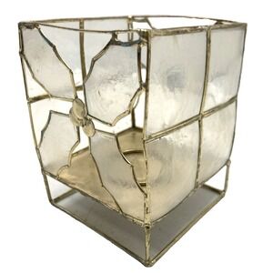 Vtg Capiz Shell Candle Holder Christmas Gold Accents 4" Poinsettia